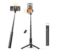 Moman Selfie Stick Treppiede con Luce di Riempimento, Q12S Treppiede Portatile Supporto per Telefono 77CM Supporto in Alluminio per Smartphone