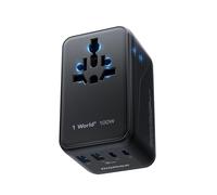 MOMAX Adattatore Universale da Viaggio 100W GaN, 2 USB-C, 2 USB-A, Presa AC, PD3.0, Ricarica Rapida, Compatibile con UK/USA/Australia, UE, Giappone, Canada ecc, Nero