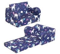 MOMCAYWEX Rainbow Unicorn Kids Sofa, 2-in-1 Kids Couch Fold Out, Convertible Sofa to Bed for Girls and Boys