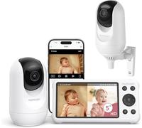 momcozy Babyphone con 2 app per fotocamera, 5 pollici wifi video baby monitor con fotocamera e audio, 4 zoom, rilevamento del movimento e del vino, recinzione sicura, visione notturna chiara