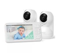 momcozy Babyphone con 2 telecamere, 5,5 pollici, 1080P, Full HD, video split-screen con fotocamera e audio, senza Wi-Fi, batteria da 5800 mAh, VOX, portata di 500 m (scheda SD non inclusa)