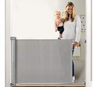 Momcozy Cancelletto per Bambini Estensibile, 180cm Cancello per Bambini, Silenzioso e Operazione con una sola mano, Cancelletto di Sicurezza Retraibile per Scale/Interni/Esterni/Corrido, Grigio