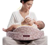 momcozy Cuscino da Allattamento con Barriera di Sicurezza, In Memory Foam Rigido ed Elastico, Supporto Ergonomico Stabile, Più Ampio, Regolabile, Fodera Rimovibile, Foglie Rosa