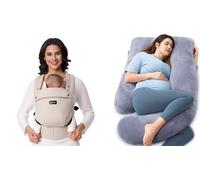 Momcozy Marsupio Neonato Ergonomico e Confortevole, Leggero e Facile da Indossare, 3,2-20 kg(3-24 mesi), Ideale per Genitori a Mani Libere,momcozy Cuscino Gravidanza in Velluto - Cuscino a Forma di U