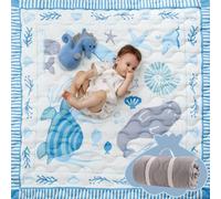Momcozy Tappeto Gioco Bambini per Pavimento 127 x 127 cm, Tappeto per Box Spesso per Tummy Time, Impermeabile e Antiscivolo, Pieghevole da Esterno con Maniglia, Mondo Dell’Oceano