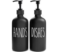 MOMEEMO Set di 2 dispenser di sapone, contiene sapone per piatti e dispenser di sapone per le mani con pompe in plastica nera, perfetto per la decorazione della cucina. 453,6 g (nero)