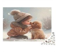 Momento bacio invernale Ragazza colorata che bacia un cucciolo Puzzle da 1000 pezzi Puzzle per adulti Bellissimo puzzle decorativo Regalo di compleanno 70x50cm/1000pcs