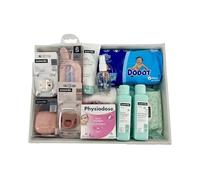 Momentosgourmet -Cesto neonato baby pink | Include gel, shampoo, colonia | Ciuccio Suavinex, Termometro, Biberon, Portaspazzuzzi, Spilla | 4 Pannolini Taglia 2