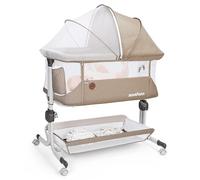 MOMFANN Lettino per bambini, culla con lati in rete completa, lenzuolo morbido, regolabile in 6 altezze, cesto portaoggetti, culla portatile facile da piegare per neonati, color cammello