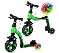 MoMi ELIOS 2-in bici senza pedali e monopattino a 3 ruote con ruote in PU, per bambini a partire da 2 anni e fino a 25 kg, le ruote a LED si illuminano durante la pedalata