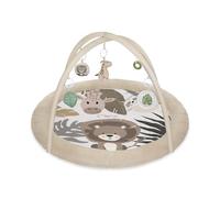 MoMi LUANI Arco gioco con tappeto per gattonare, Ø 72 cm (interno), bordo alto 10 cm, 6 giocattoli lavabili: specchio, giocattolo che squittisce, giraffa di peluche con sonaglio, due massaggiagengive