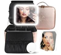 MOMIRA Trousse per trucchi con specchio illuminato, organizer da viaggio staccabile, portatile, con divisori regolabili, impermeabile, color champagne
