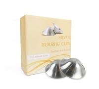 Momlacto The Original Silver - Coppe per allattamento al seno, protezione per capezzoli per allattamento al seno, accessori essenziali per l'allattamento al seno, trilaminato argento 999 (grande (5,5