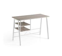 MOMMA HOME - Scrivania - Modello Laure - Mobile da Ufficio con 2 Cassetti - Effetto Rovere Canadian - Struttura in Metallo Bianco Mate - 120 x 52 x 76,5 cm