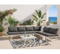 MOMMAHOME Set di mobili da giardino per esterni, angolo convertibile multifunzione in alluminio bianco, mobili per terrazza/esterno, set in alluminio con tavolino da caffè, cuscini in tessuto grigio |