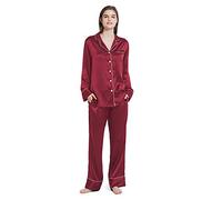 Mommesilk Pigiama di seta per le donne comodo Set di due pezzi con scollo a V con colletto dentellato Loungewear manica lunga 19 Momme Mulberry Silk Sleepwear Ladies