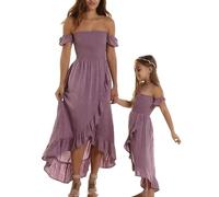 Mommy and Me - Abiti coordinati per la famiglia, motivo floreale, a maniche corte, per madre e figlia, Spalle Viola, 3-4 Anni