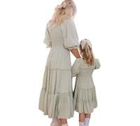 Mommy and Me - Abiti coordinati per la famiglia, motivo floreale, a maniche corte, per madre e figlia, Verde floreale., 3-4 Anni