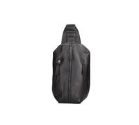 MOMO Design Borsa a tracolla uomo vera pelle nero chiusura zip 39x18x10 cm