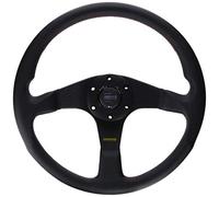 MOMO Volante Tuner | Impugnatura in pelle nera da 350 mm | 3 razze anodizzate nere spazzolate | Misura universale | Adattatore richiesto | Design ispirato alle gare