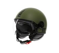 MOMODESIGN - FGTR CLASSIC E2206, Casco Jet, Casco Aperto per Moto e Scooter, per Uomo e Donna, Verde Militare Opaco/Nero, S