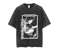 momogut Maglietta retrò Lavata Blu Anime Lock Maglietta Nagi Manica Corta Isagi Kunigami T-Shirt Cotone Stampato Bianco Estate Tee