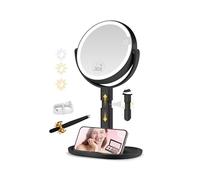 MOMOKUBA Specchio cosmetico con illuminazione, specchio da trucco con illuminazione, regolabile in altezza, specchio ingranditore con luce 30 volte, girevole a 360° su entrambi i lati, 3 specchi
