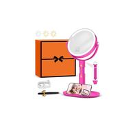 MOMOKUBA Specchio cosmetico con illuminazione, specchio da trucco con illuminazione, regolabile in altezza, specchio ingranditore con luce, girevole a 360° su entrambi i lati, 3 specchi rotondi
