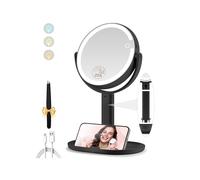 MOMOKUBA Specchio cosmetico con illuminazione, specchio ingranditore con luce 20 volte illuminato su entrambi i lati, specchio ingranditore regolabile in altezza, specchio cosmetico a 3 colori, per