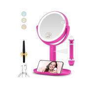 MOMOKUBA Specchio cosmetico con illuminazione, specchio ingranditore con luce 20 volte illuminato su entrambi i lati, specchio ingranditore regolabile in altezza, specchio cosmetico a 3 colori, per