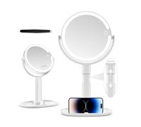 MOMOKUBA Specchio cosmetico con illuminazione, specchio ingranditore con luce 30x, specchio cosmetico con ingrandimento e illuminazione a 3 colori, specchio da trucco regolabile in altezza, da donna