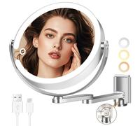 MOMOKUBA Specchio da trucco da parete, specchio ingranditore con luce 20X a doppio lato, specchio per trucco a LED da 20 cm, luci a 3 colori, regolabile in altezza, braccio pieghevole girevole,