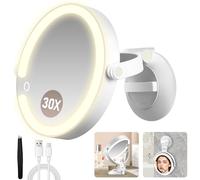 MOMOKUBA Specchio ingranditore con ventosa 30x, specchio cosmetico double face con illuminazione, uno specchio da bagno con 3 modalità di illuminazione adatto, specchio per il trucco per camera e