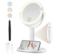 MOMOKUBA Specchio Trucco Con Luci, Specchio Ingranditore Con Luce, Specchio Con Luci Make Up, Specchio Cosmetico Con Illuminazione, Specchio Ingranditore Con Luce 20x, 8" Doppio Lato, 3 Colori, 64 LED