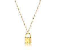 MOMOL Collana da donna con ciondolo a forma di lucchetto in acciaio inox placcato in oro 18 carati, collana con nome personalizzato, Placcato oro, Nessuna pietra preziosa