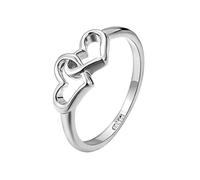 Momolaa Anelli A Clip per Tende Anello di fidanzamento da donna con doppio cuore Anello di gioielli da donna Anello da donna a forma di cuore Anello Senza Supporto per Trapano (Silver #1, 8)