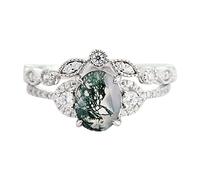 Momolaa Anelli A D per Cucire Anello ovale in pietra con diamante di lusso ovale con vegetale anello regalo di fidanzamento di nozze Arazzo Del Signore Degli Anelli (Silver, 6)