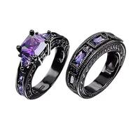 Momolaa Anelli Di Anime Oscure Anelli di pietra preziosa viola di moda Set di fidanzamento Anello di taglio Zirconia Fedi nuziali Shiny Bridal Wedding Cubics Lady Rings Anelli Di (Purple, 5)