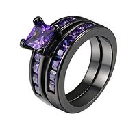 Momolaa Anelli Di Anime Oscure Anelli di pietra preziosa viola di moda Set di fidanzamento Anello di taglio Zirconia Fedi nuziali Shiny Bridal Wedding Cubics Lady Rings Anelli Di (F, 10)