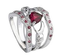 Momolaa Anelli per La Lingua in Acciaio Chirurgico Cuore Claddagh Fashion Ring Wedding Amethyst Silver 3Pcs Set Anelli di gioielli Anelli per Ragazze Da 8 A 12 Anni Regolabili (Red, 8)