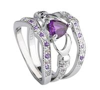 Momolaa Anelli per La Lingua in Acciaio Chirurgico Cuore Claddagh Fashion Ring Wedding Amethyst Silver 3Pcs Set Anelli di gioielli Anelli per Ragazze Da 8 A 12 Anni Regolabili (Purple, 7)
