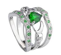 Momolaa Anelli per La Lingua in Acciaio Chirurgico Cuore Claddagh Fashion Ring Wedding Amethyst Silver 3Pcs Set Anelli di gioielli Anelli per Ragazze Da 8 A 12 Anni Regolabili (Green, 7)