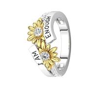 Momolaa Anelli Portafortuna per Ragazze Adolescenti Set Ring For You Bicolore I Good Con Diamond Daisy E-NOUGH Fashion English AM Rings Portachiavi Etichetta Aerea (as show, One Size)