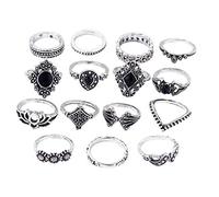 Momolaa Anello per unghie con giunto a snodo a forma di vintage vuoto, da donna, accessorio da 15 pezzi Anelli Di per Il Sesso (Black, One Size)