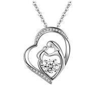 Momolaa Collana Di Cactus Argento per mamma figlia Ciondolo cuore Collana d'amore Regali Collane e ciondoli Collana Solitario Di Diamanti (Silver, One Size)