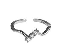 Momolaa Il Signore Degli Anelli Tesoro A figlia anello argento a forma di V strass anello regolabile argento V anello minimalista anello regalo per lei Anello Di Perle (Silver-1, One Size)