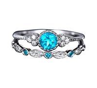 Momolaa La Del Signore Degli Anelli Anello da donna con diamanti, gioielli da coppia, 1 paio di anelli, taglia 8 Squillo Campanello E Punto Eco (Sky Blue, One Size)