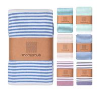 MOMOMUS Fouta XXL o Stuoia da Spiaggia/Coperta da Picnic Senza Sabbia - Con Frange, a Righe e Pieghevole - Telo da Mare Antisabbia Grande e Stuoia da Campeggio e Mare - Blu, 210 x 240 cm