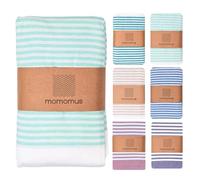 MOMOMUS Fouta XXL o Stuoia da Spiaggia/Coperta da Picnic Senza Sabbia - Con Frange, a Righe e Pieghevole - Telo da Mare Antisabbia Grande e Stuoia da Campeggio e Mare - Turchese, 210 x 240 cm