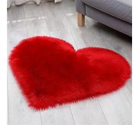 Momooda Tappeto Salotto Moderno Peloso a forma di cuore, Tappeto a pelo lungo per camera da letto, Tappeto soffice, Rosso, 30x40cm